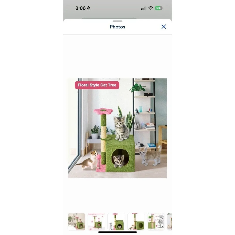Pink and Green Floral Activity Center 24-in Plush Cat Tree & Condo